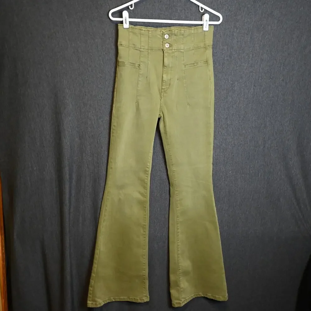 We the Free Women's 27 (26x31) Jayde Olive Green High Rise Flare Jeans